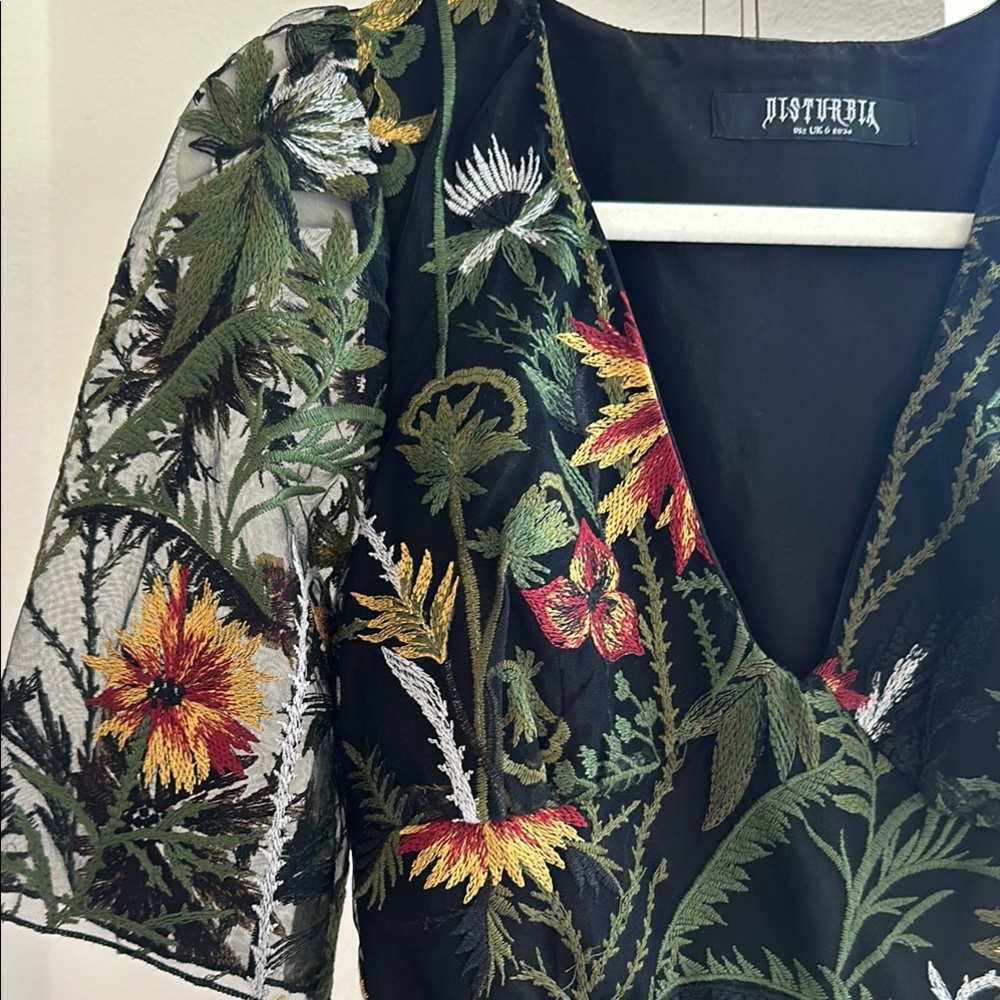 Floral Embroidered Black Dress